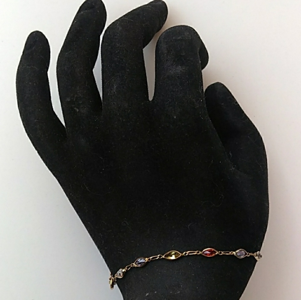 VTG 14K Gold Multi GemStone LinkBracelet VINTAGE - Picture 3 of 8